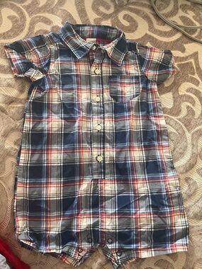Carter's Red and Blue Plaid Button-Up Romper